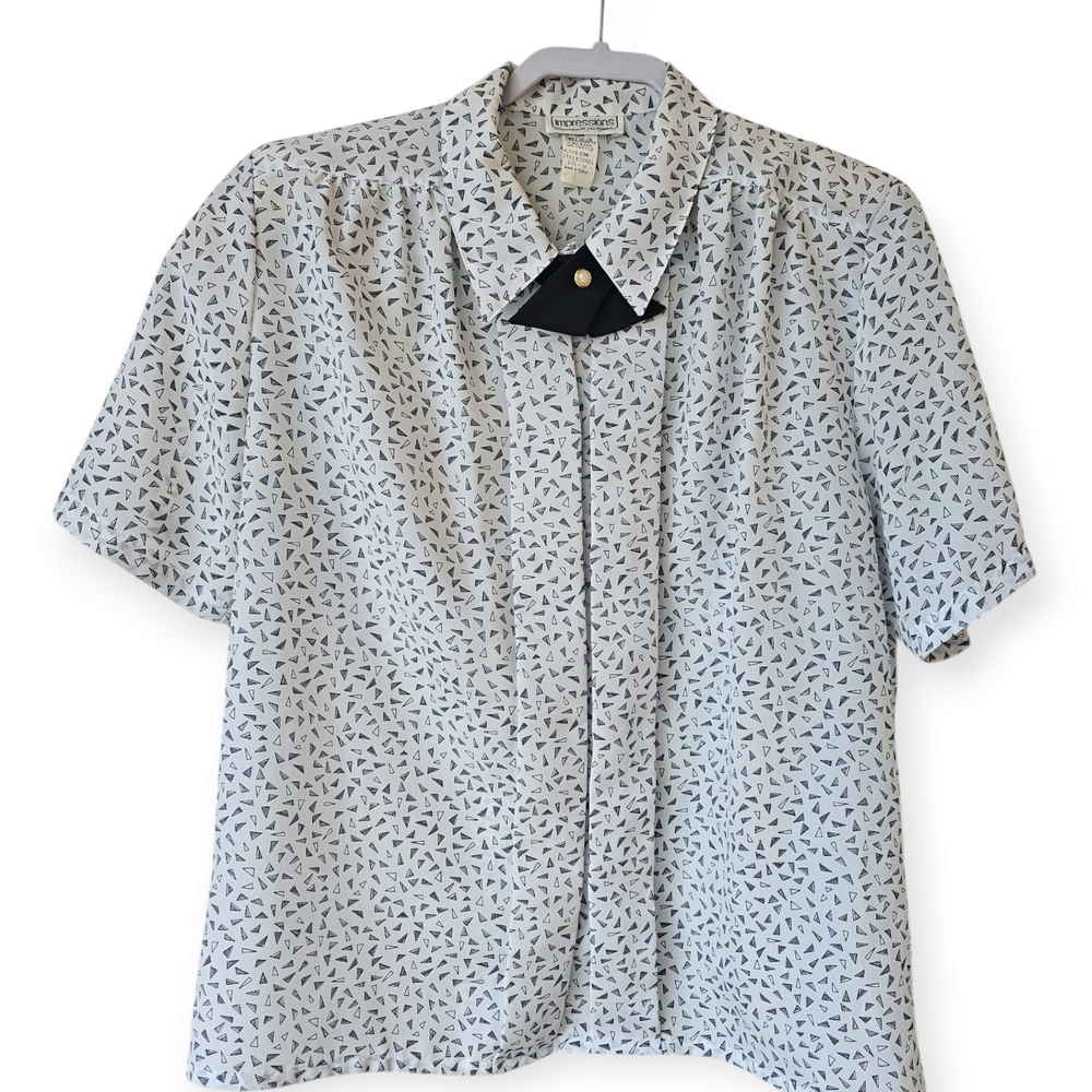 Impressions Of California Geometric Blouse Vintage 1970's Black And White Collar